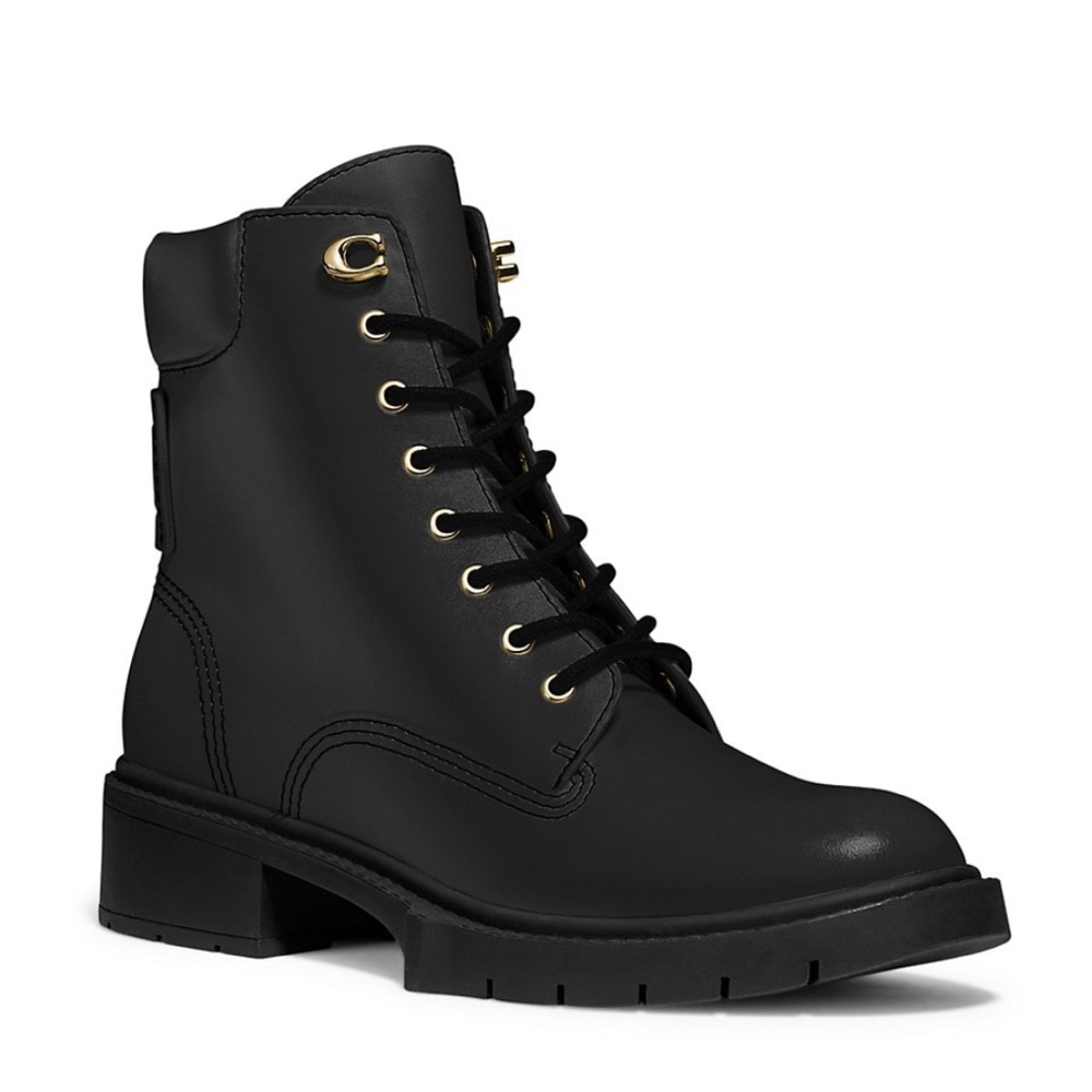 FREE SHIP🚛Coach Lorimer Leather Combat Boots; 7.5, black